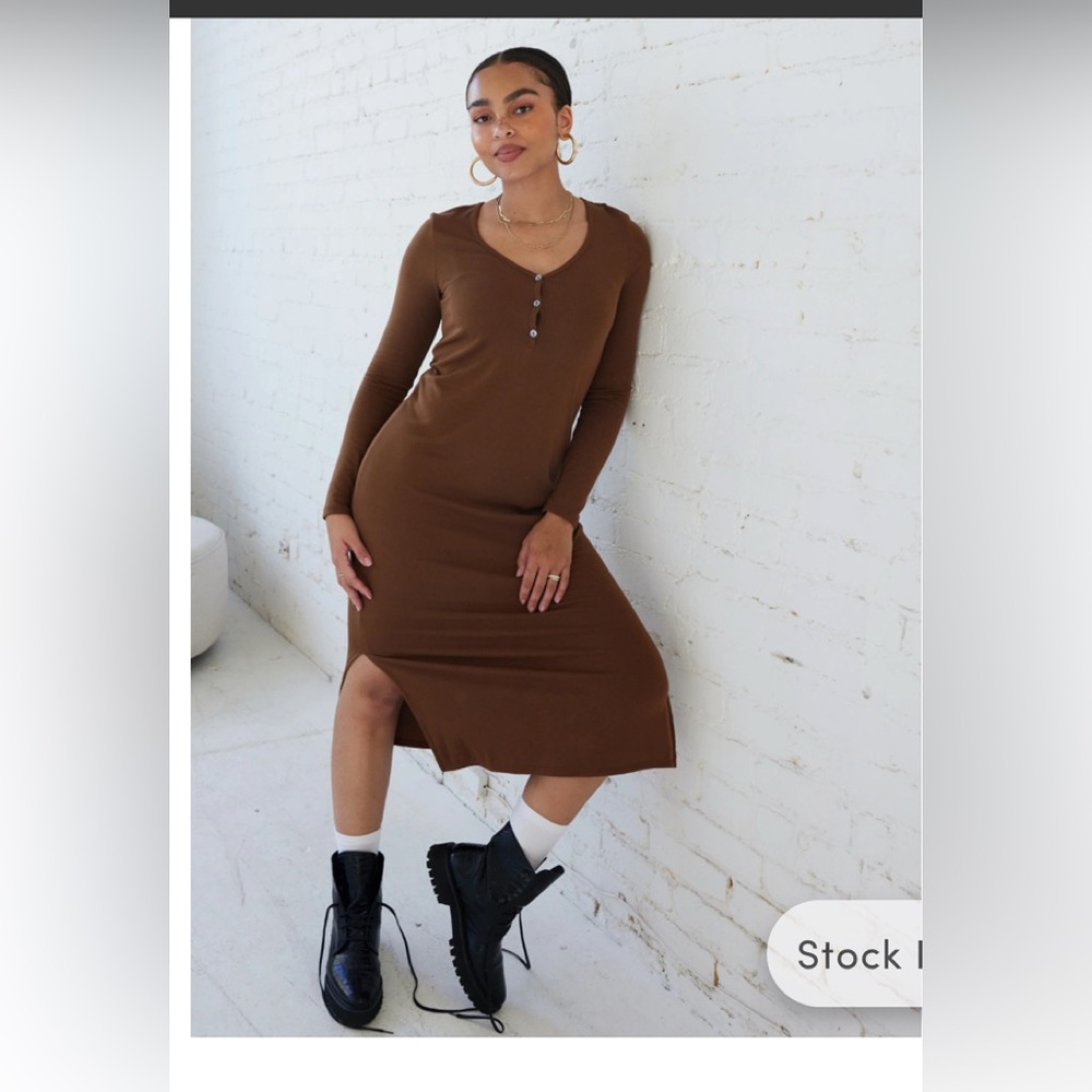 Ingrid & Isabel Brown Rib Knit Button Midi Dress Small Made in USA